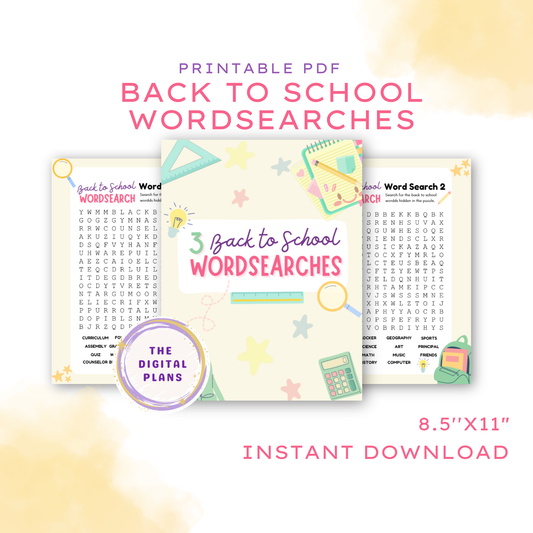 Back to School Word Search Printable Set for Kids