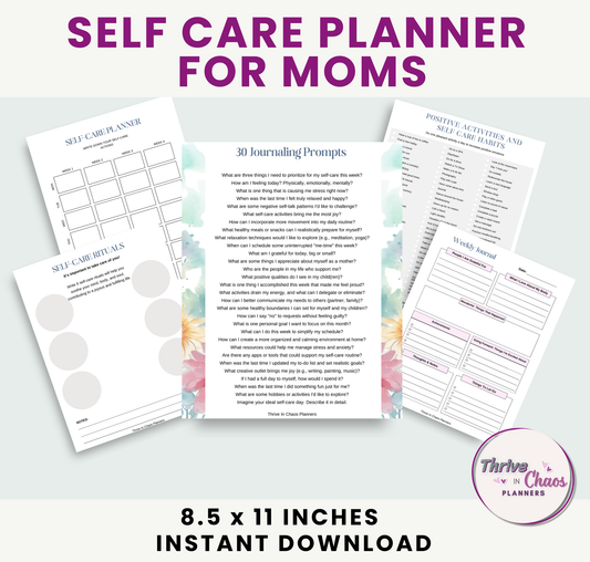 Printable Self-Care Planner for Moms, Gratitude: Mindfulness, & Mood Tracker Journal