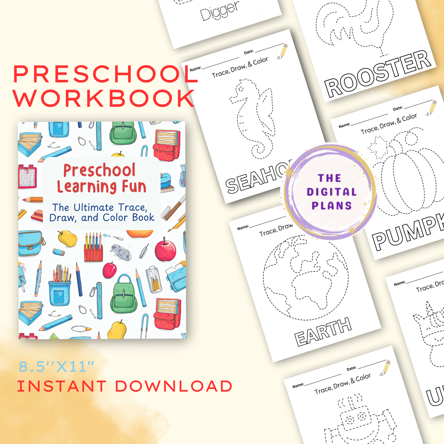 Preschool Tracing Workbook - Kindergarten & Toddler Printable Worksheets