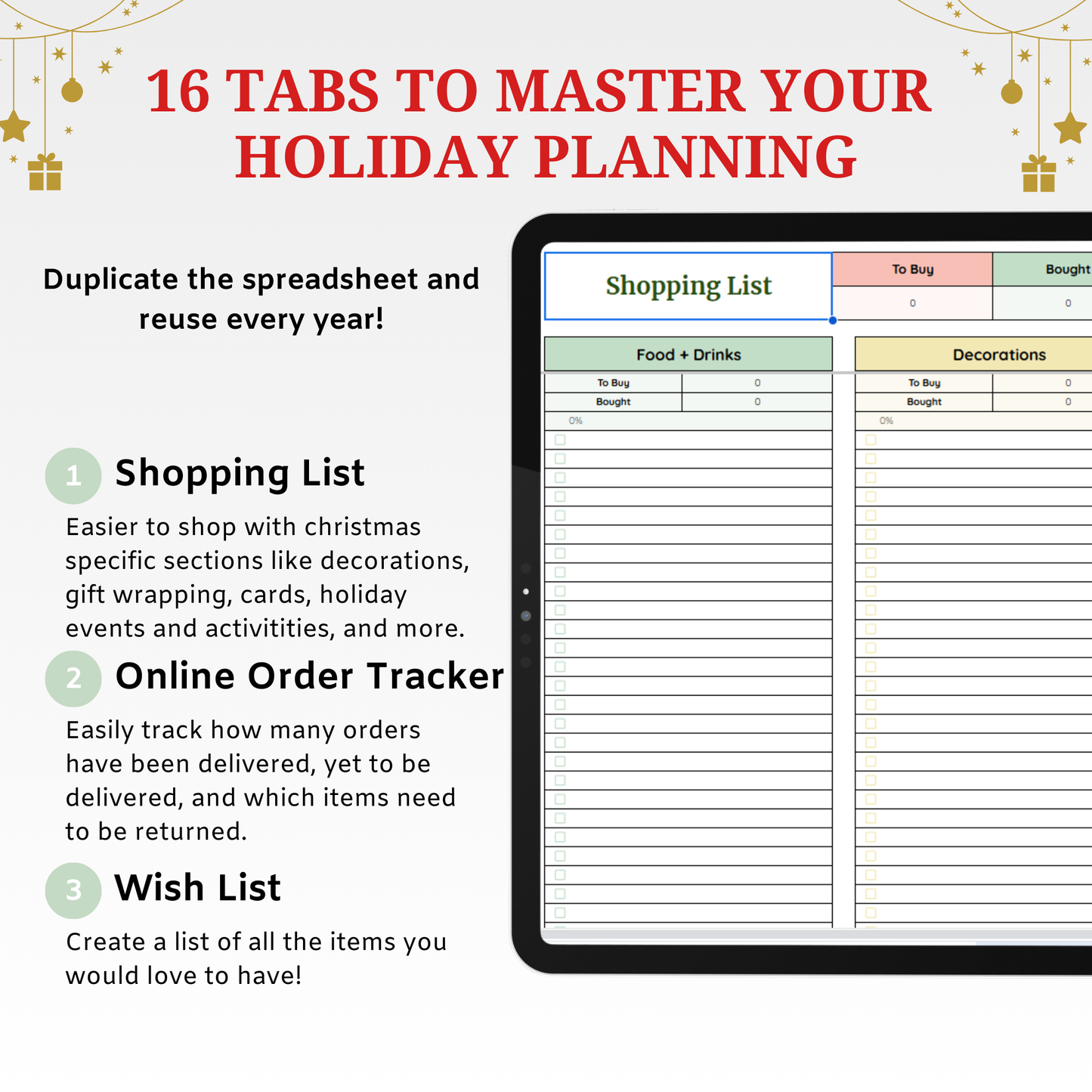 Ultimate Christmas Planner Spreadsheet - Budget, Gift Tracker & Menu Planner Google Sheets