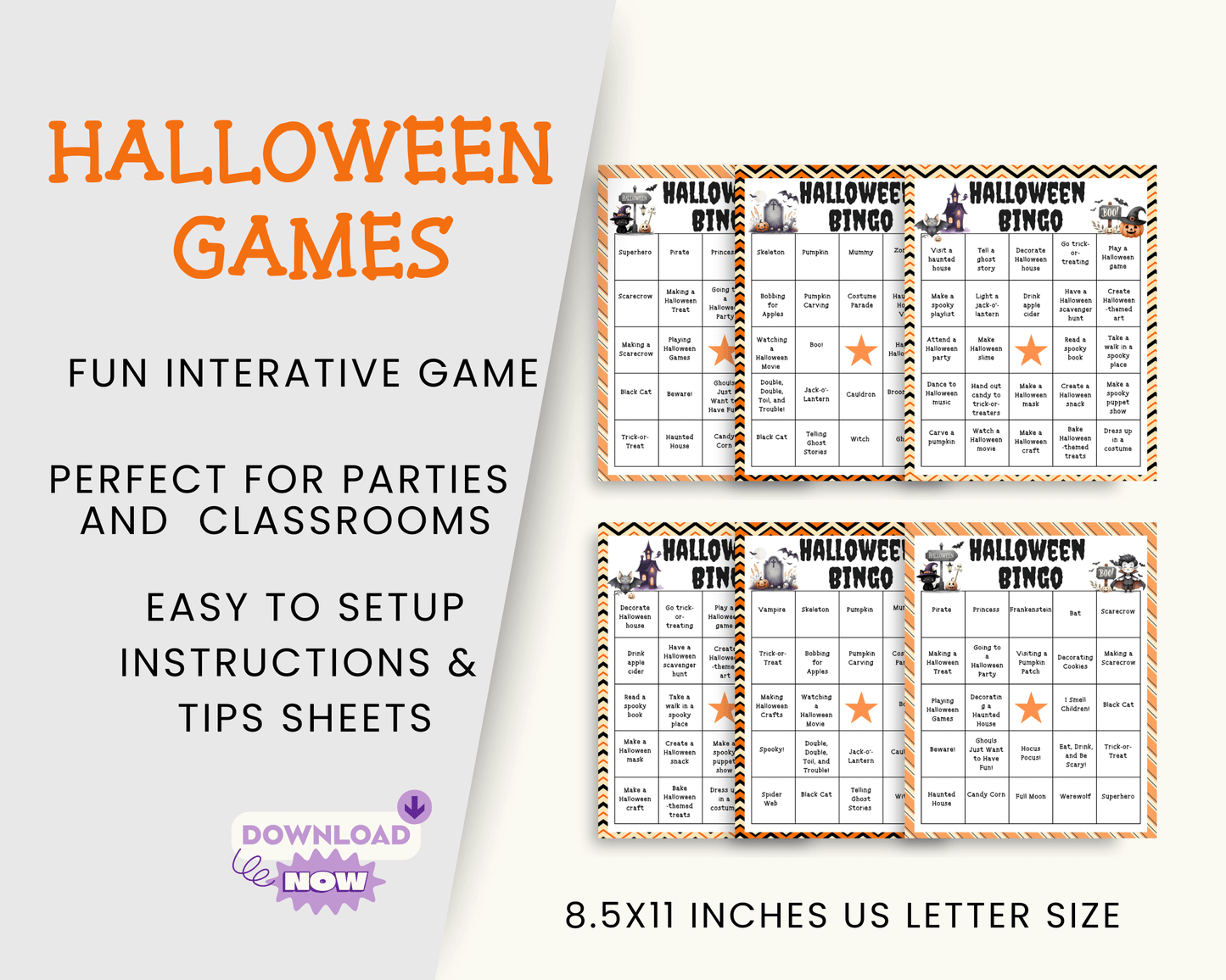 Halloween Bingo Card Bundle - Fun Halloween Activity for Kids, Parties, and Classrooms