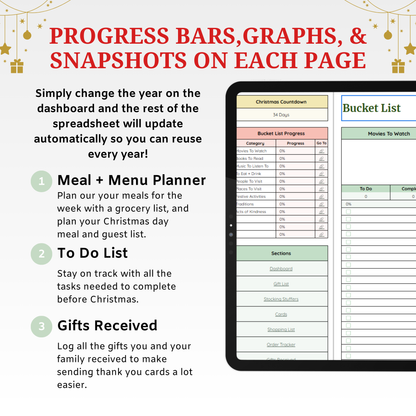 Ultimate Christmas Planner Spreadsheet - Budget, Gift Tracker & Menu Planner Google Sheets