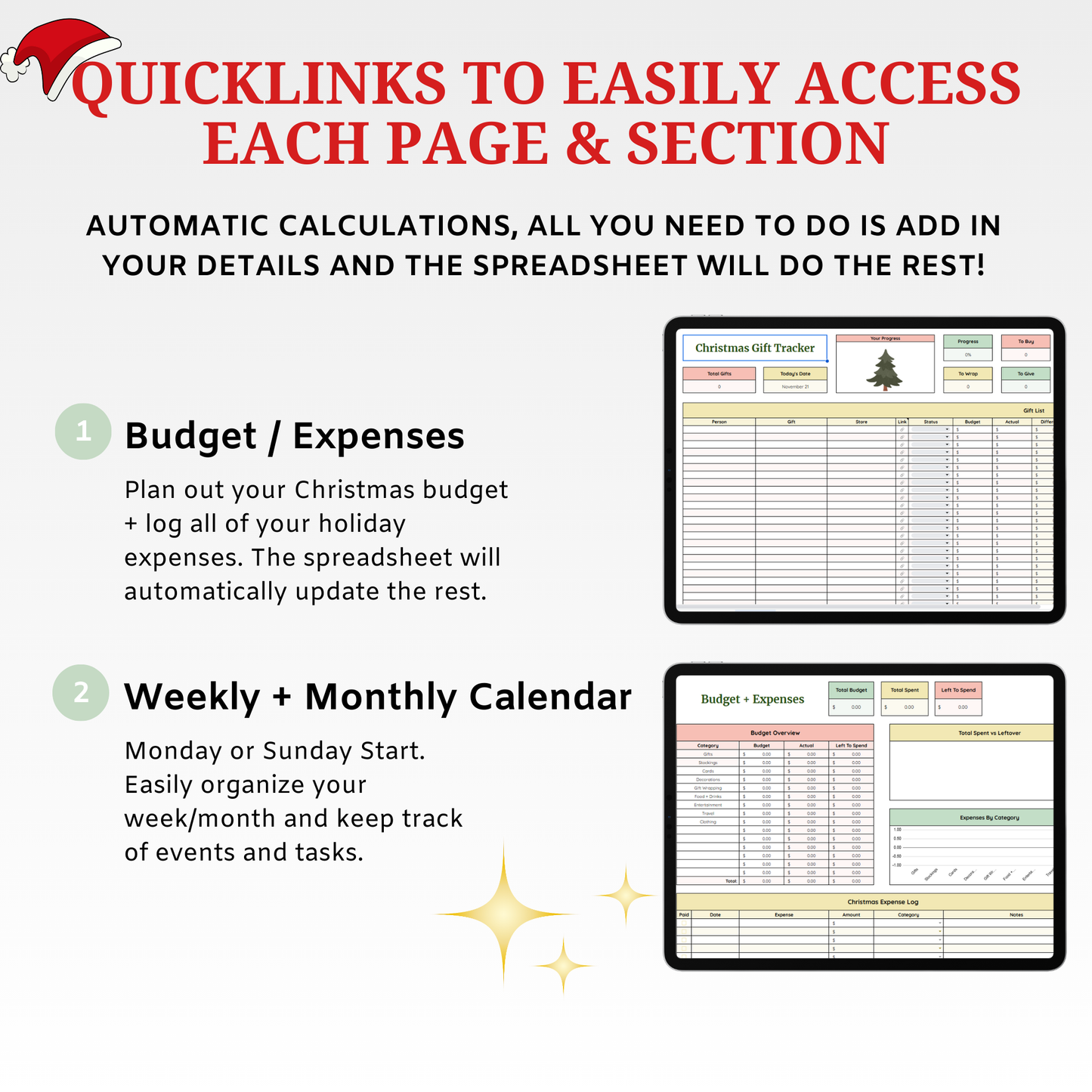 Ultimate Christmas Planner Spreadsheet - Budget, Gift Tracker & Menu Planner Google Sheets