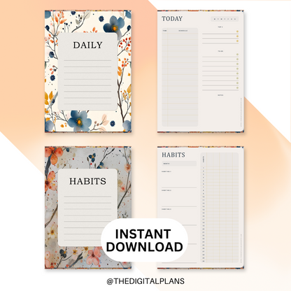 Watercolor Floral Digital Planner, Undated Minimalist for iPad & Android