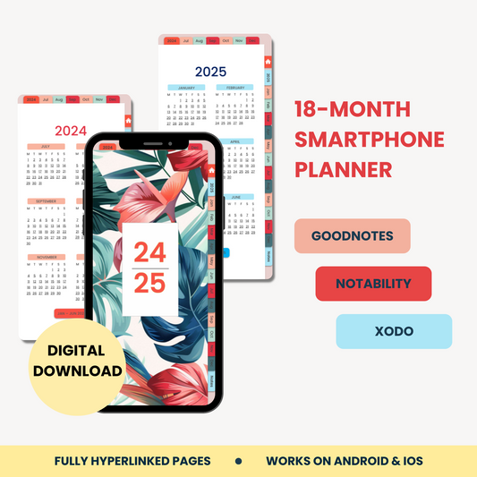 18-Month Tropical Floral Smartphone Planner 2024-2025