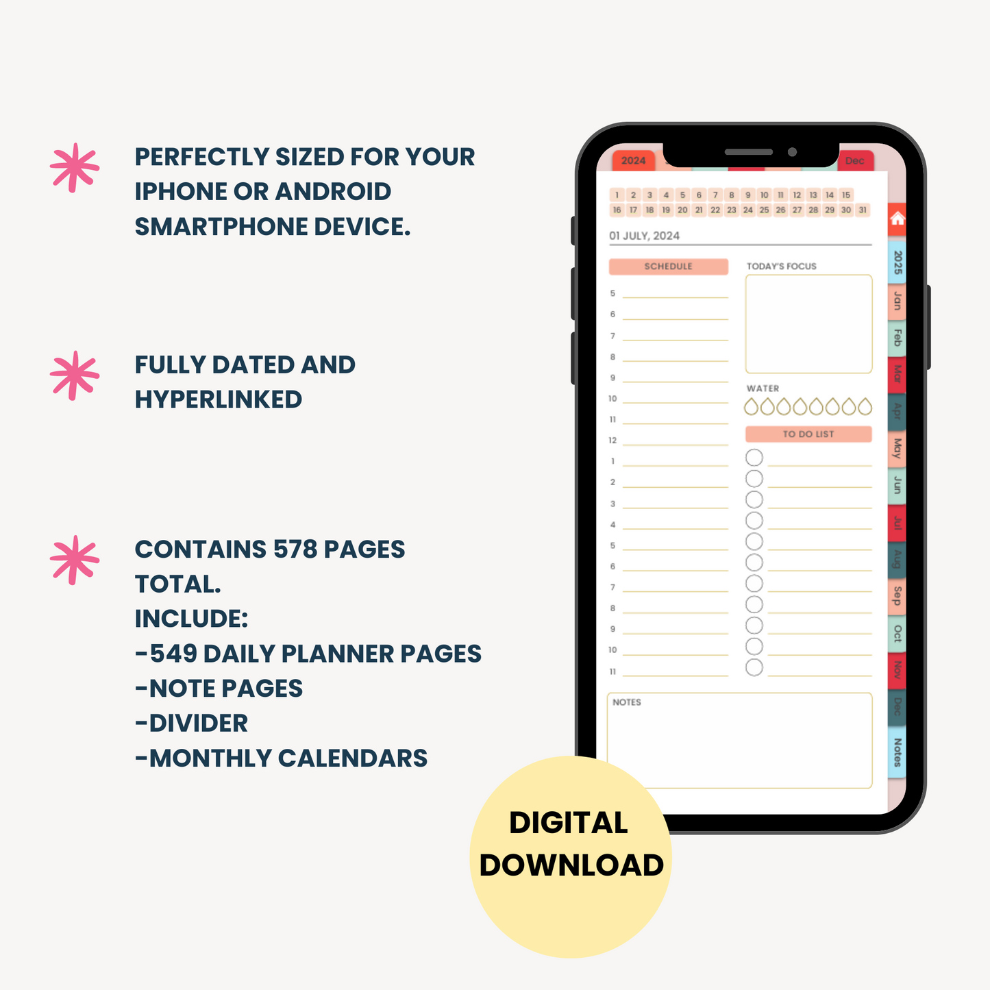 18-Month Tropical Floral Smartphone Planner 2024-2025