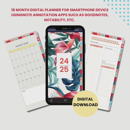 18-Month Tropical Floral Smartphone Planner 2024-2025