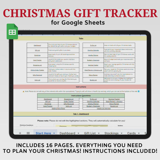 Ultimate Christmas Planner Spreadsheet - Budget, Gift Tracker & Menu Planner Google Sheets